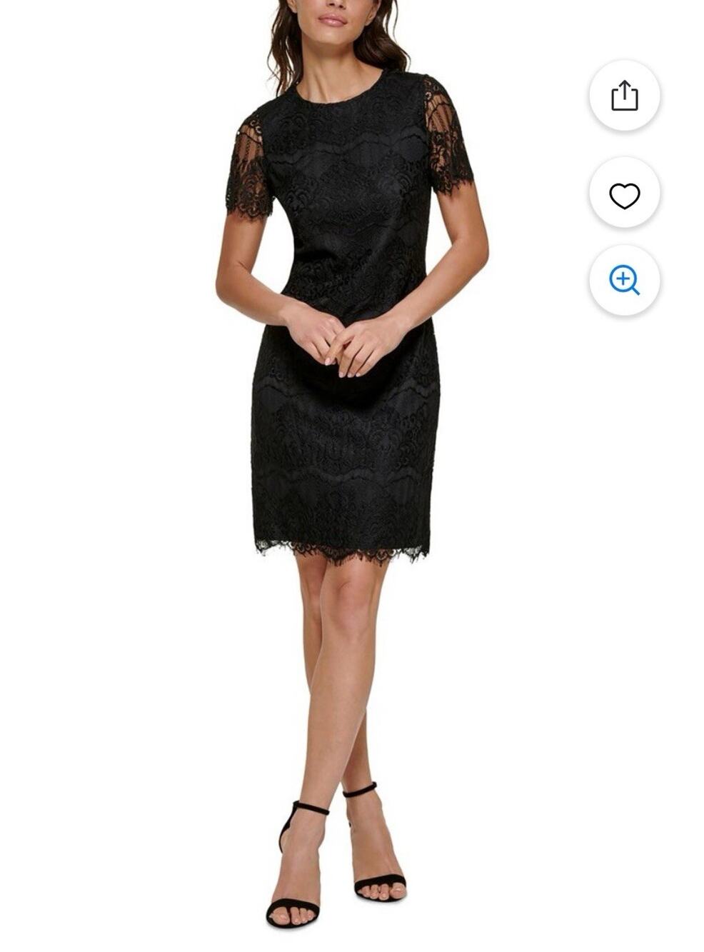 New Kensie Women's Lace Sheath Mini Short Sleeve Lined Dress Black Size 6